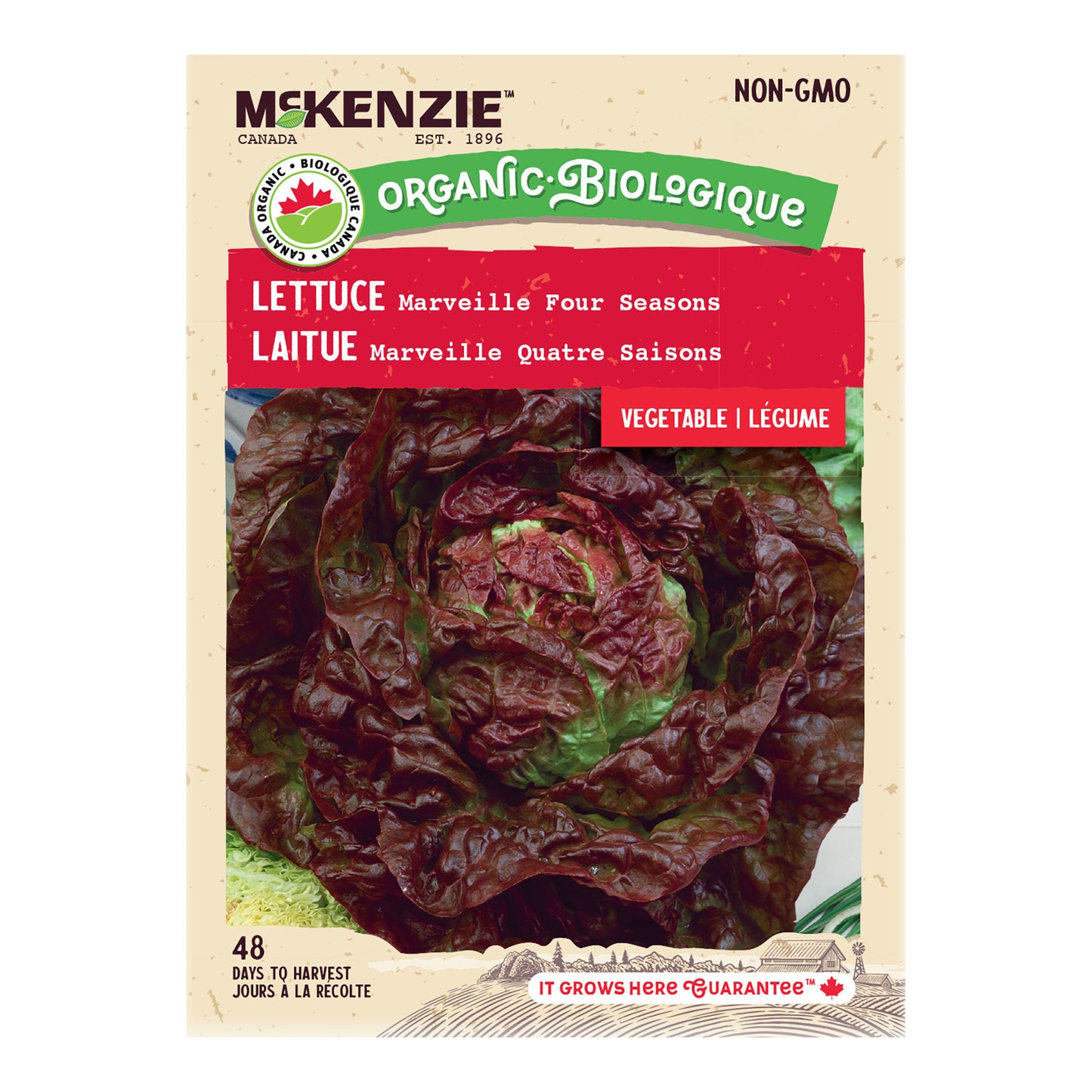 Front of McKenzie Seeds Lettuce seed packet showing brand logo