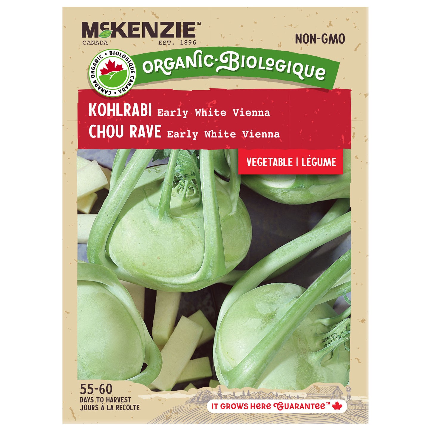 Mckenzie Organic Kohlrabi seed packet on a beige background
