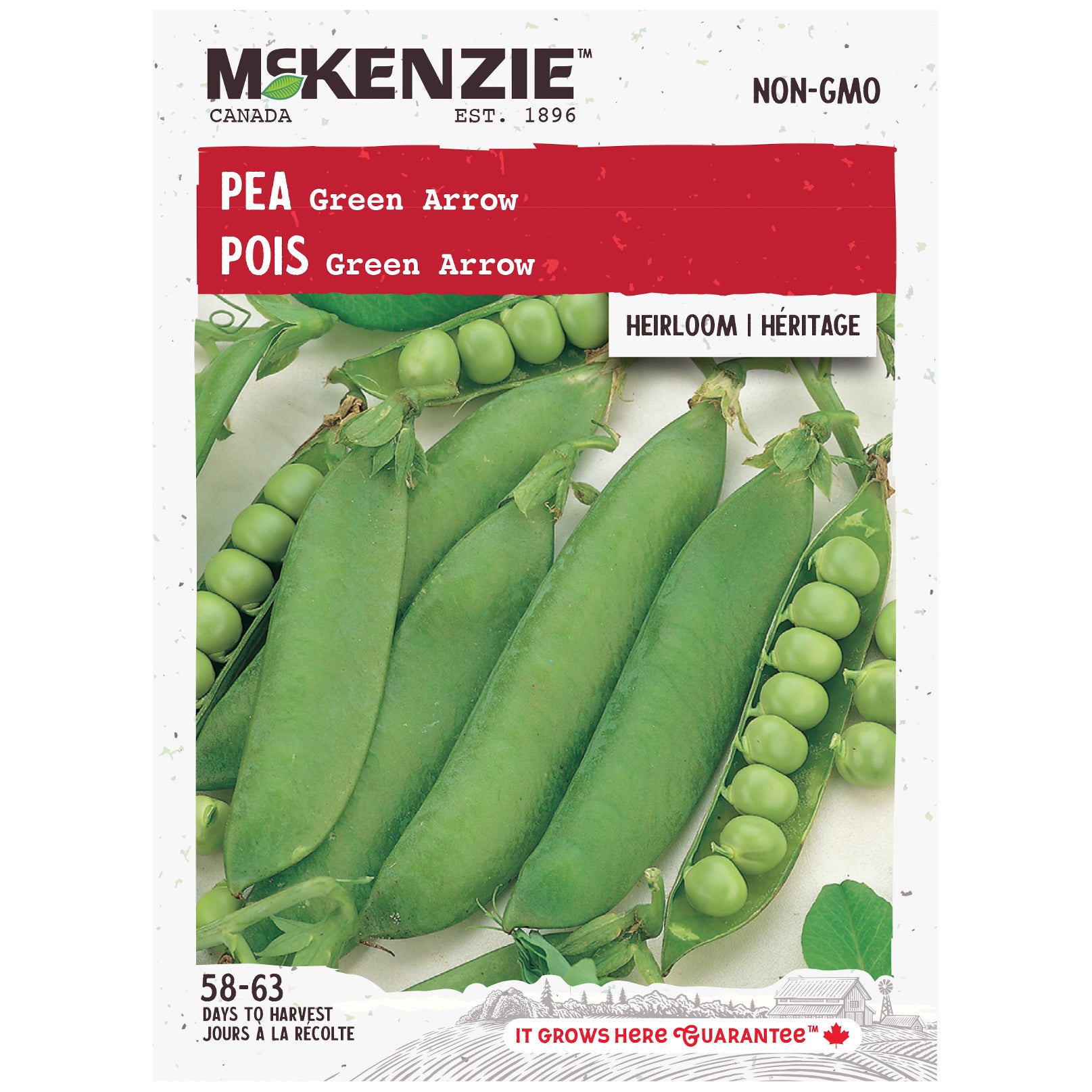 Mckenzie pea seed packet with green peas and brand logo