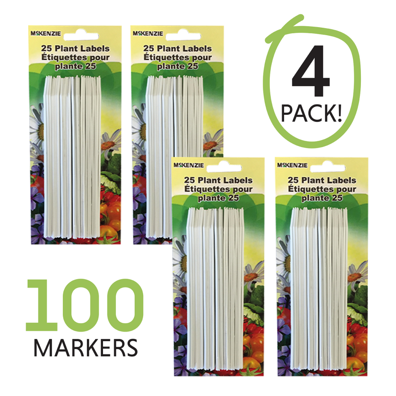 McKenzie Seeds Reusable Label Plant Markers, 4 Pack (100 Markers)