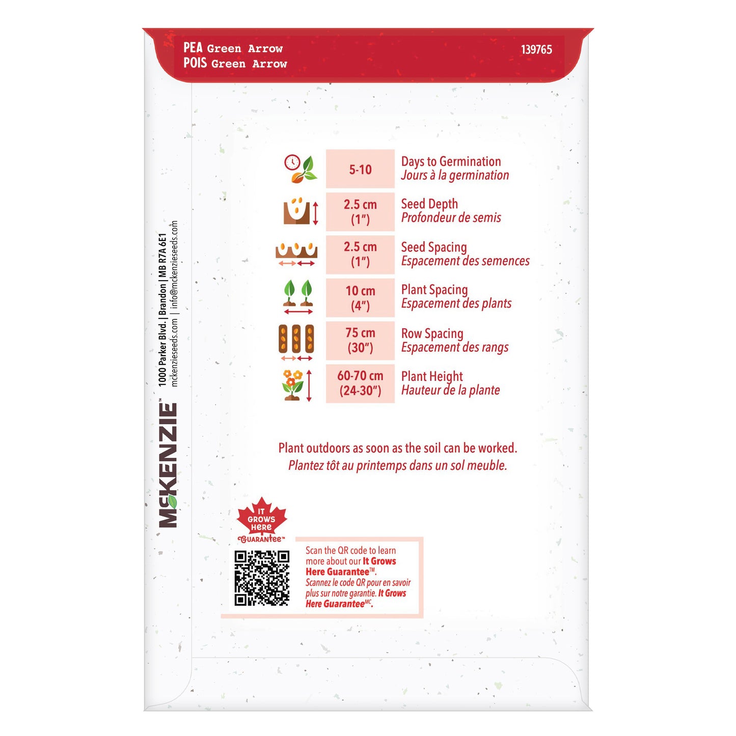 Seed packet with gardening instructions and brand logo on a white background