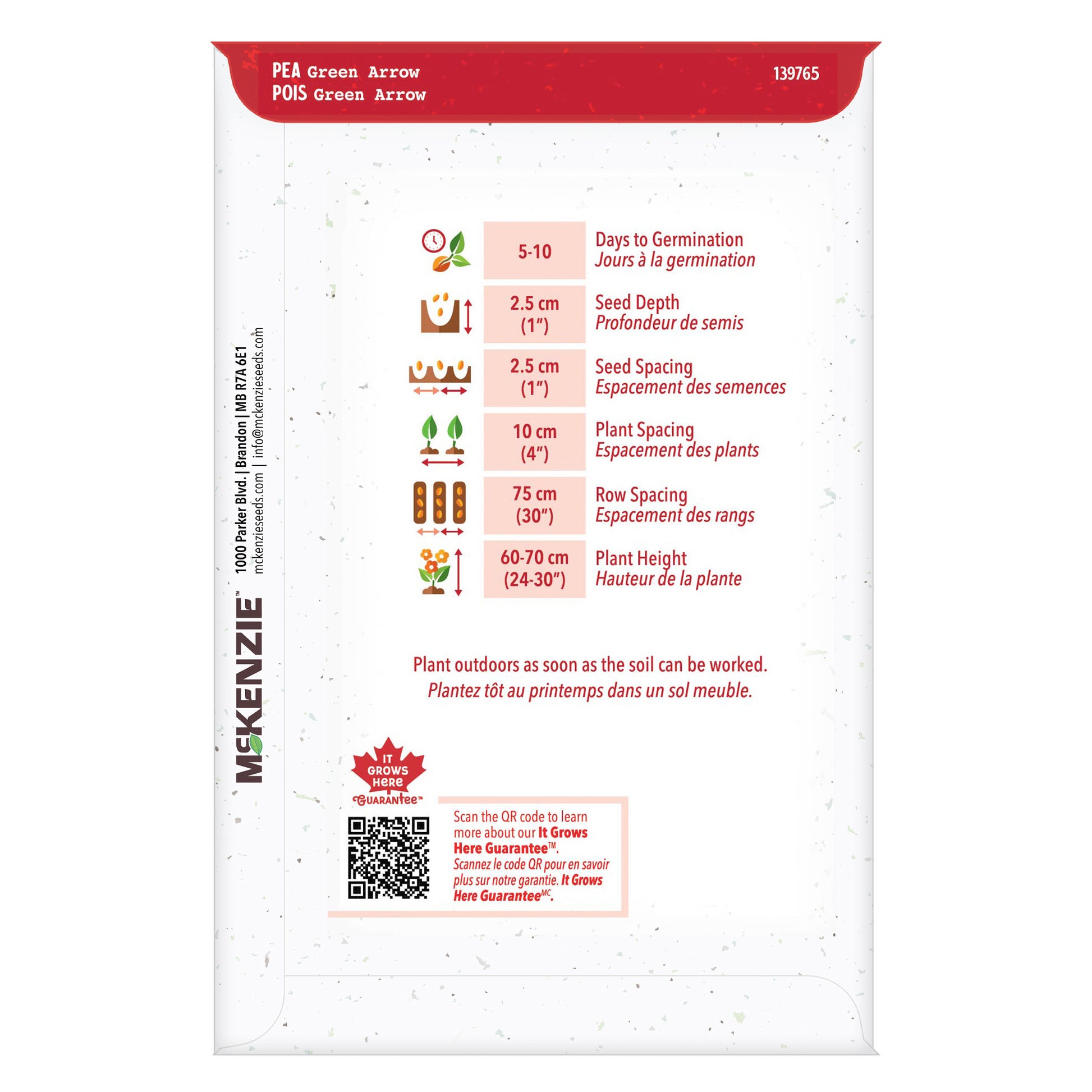 Seed packet with gardening instructions and brand logo on a white background
