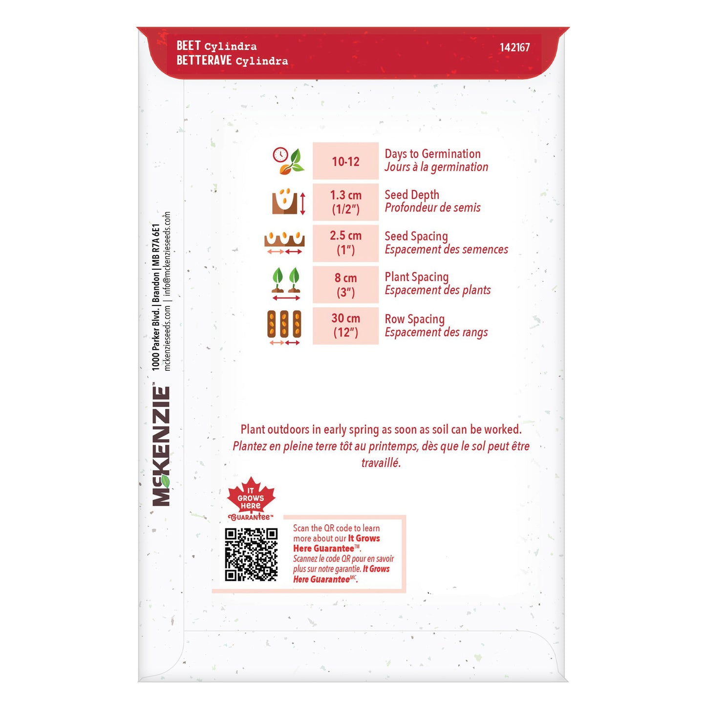 Mekenzie brand beet seed packet with planting instructions and product details.