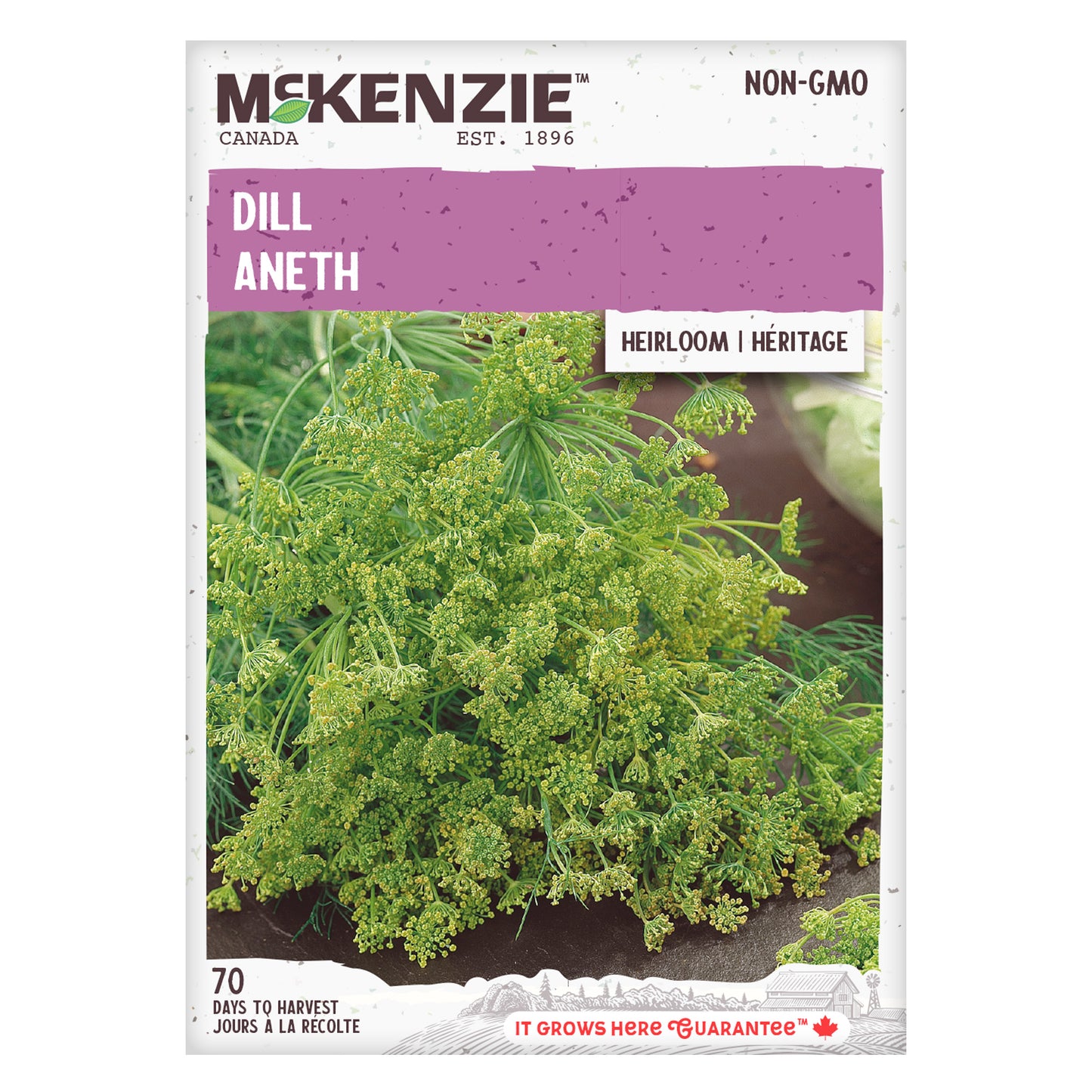Front of McKenzie Seeds Dill seed packet showing brand logo