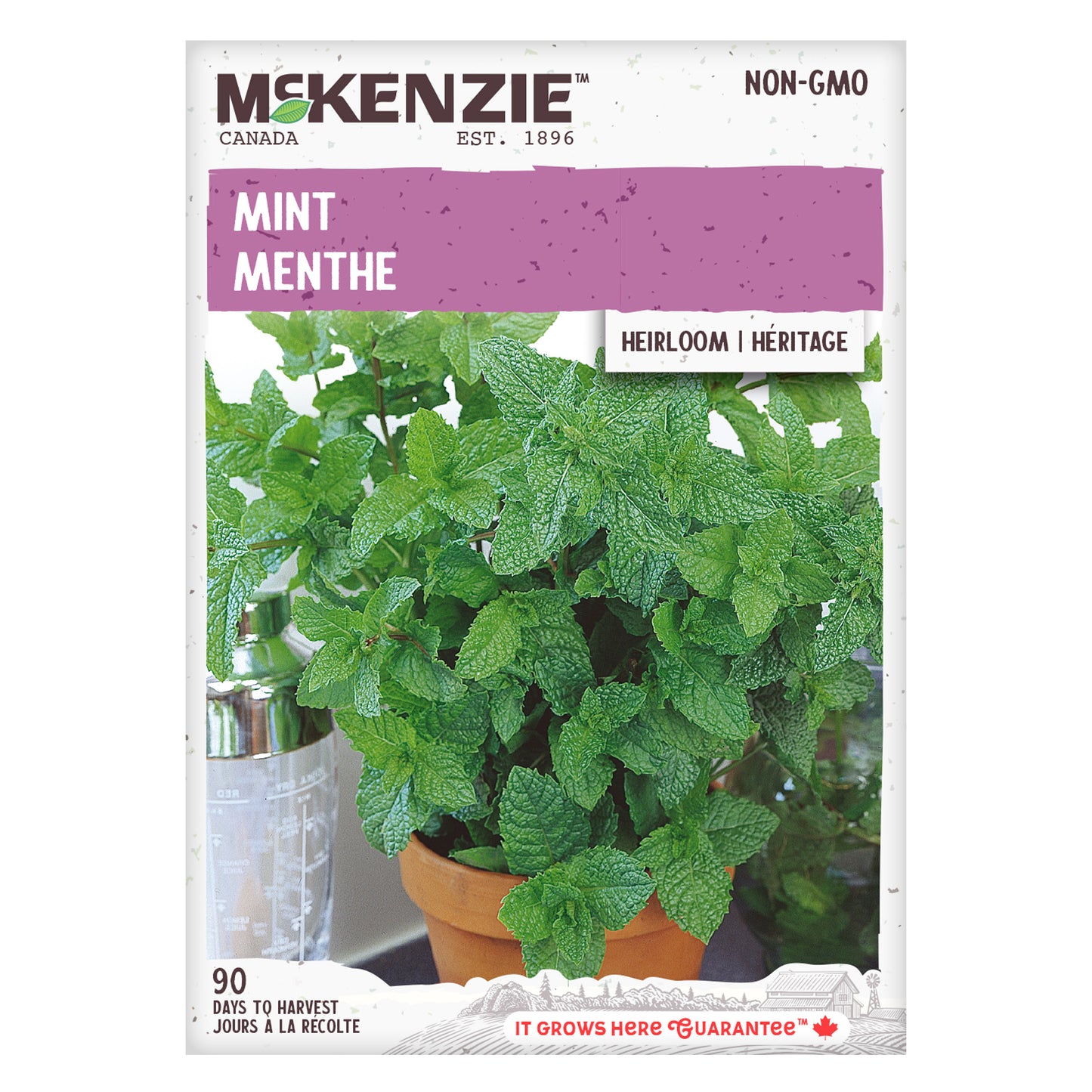 Front of McKenzie Seeds Mint seed packet showing brand logo