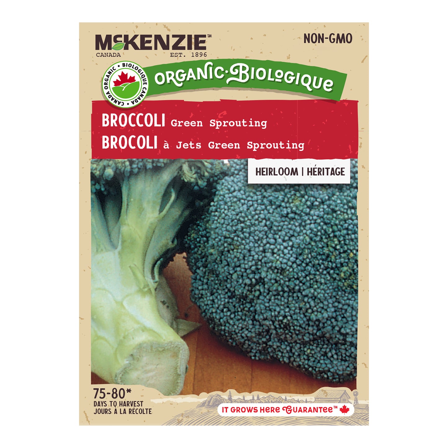 Front packaging of McKenzie Seeds Broccoli Green Sprouting