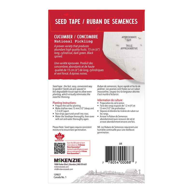 Cucumber Seed Tape, National Pickling McKenzie Seeds