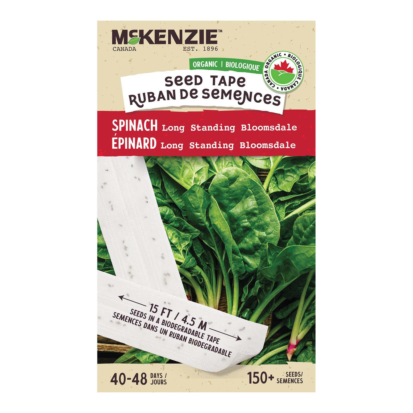 Spinach, Long Standing Bloomsdale Organic Seed Tape