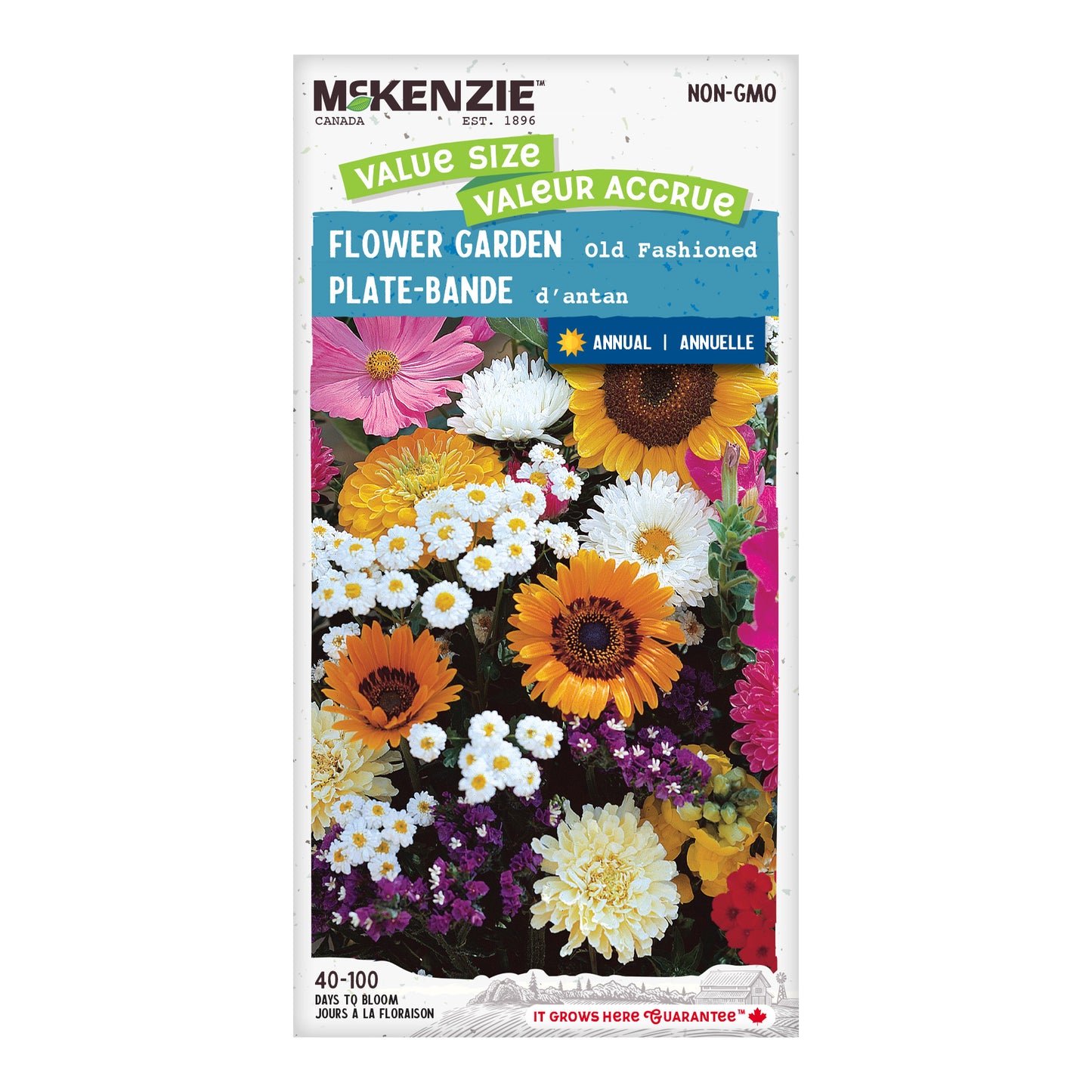 Flower garden seed packet with colorful flowers and McKenzie branding