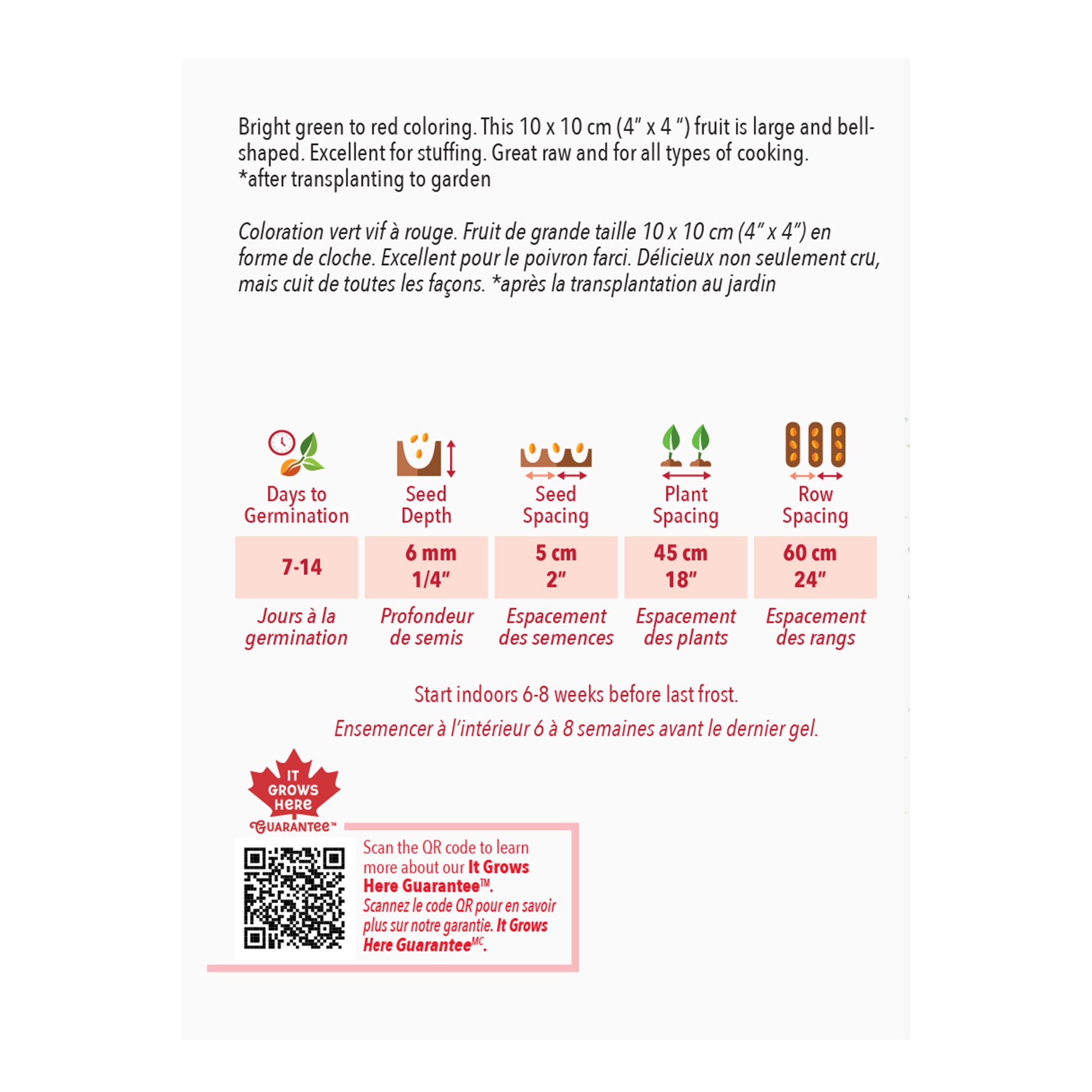 Seed packet with gardening instructions and product details on a white background