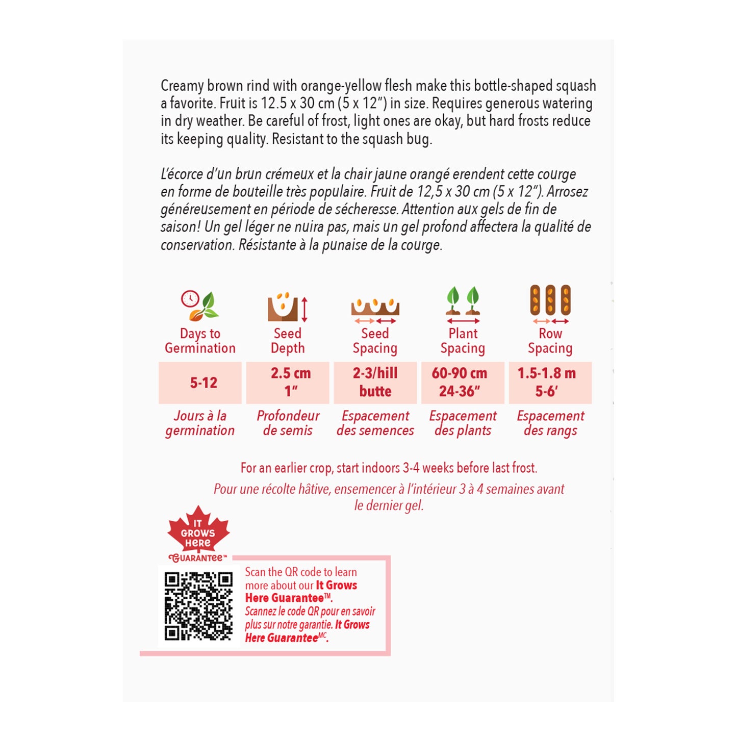 Back of a seed packet with text, images, and a barcode on a white background
