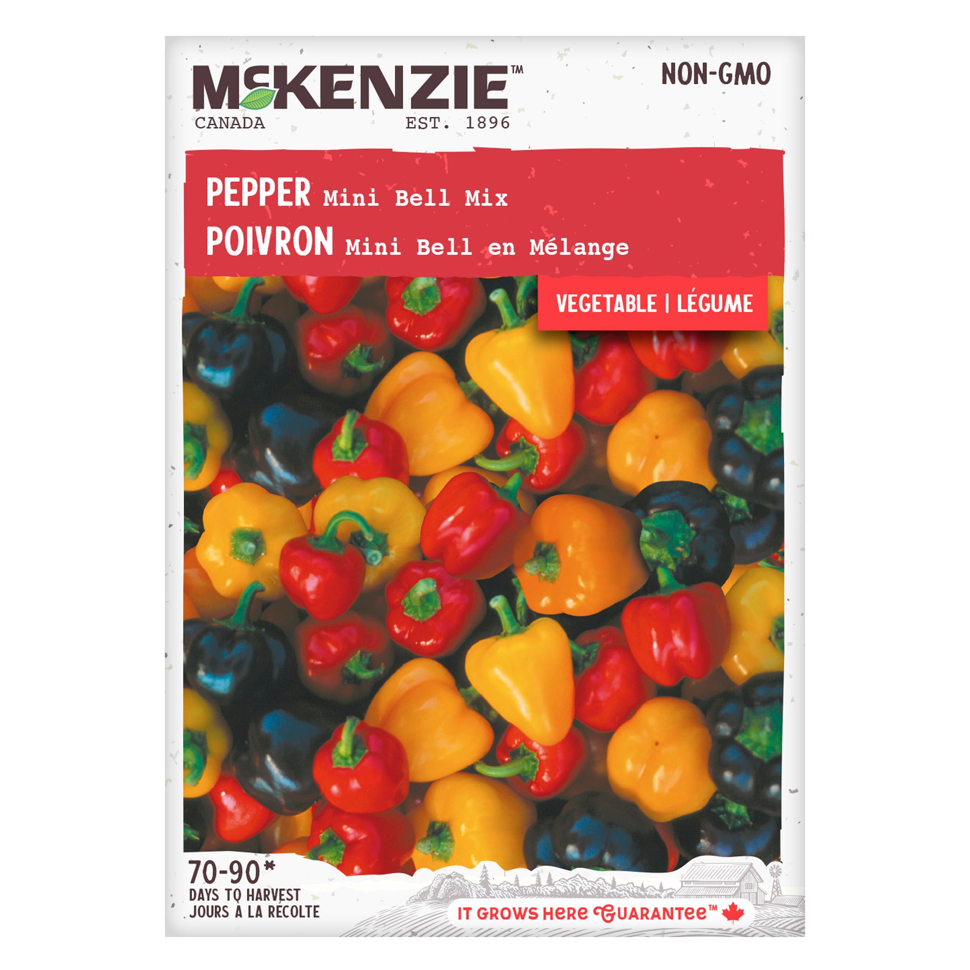 Front of McKenzie Seeds pepper seed packet showing variety name and brand logo
