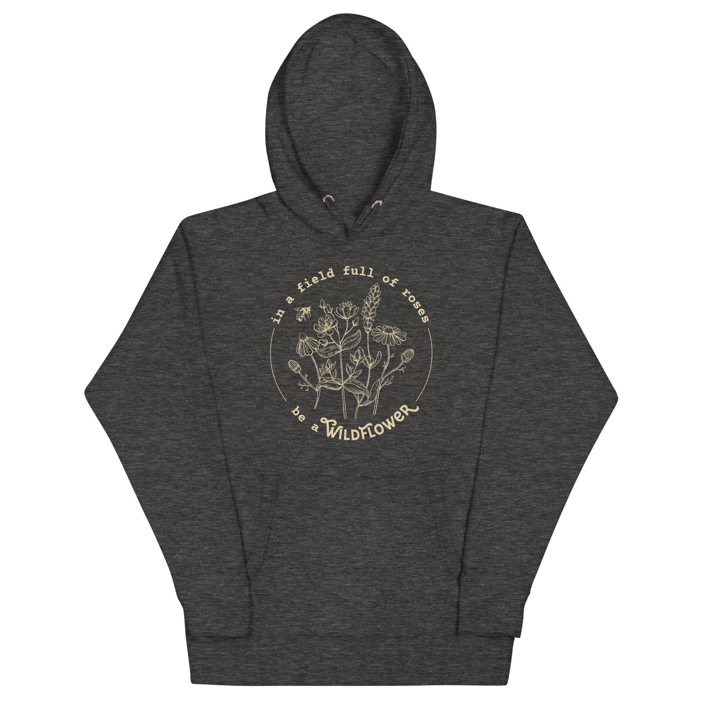 Grey hoodie with a logo and text on a white background