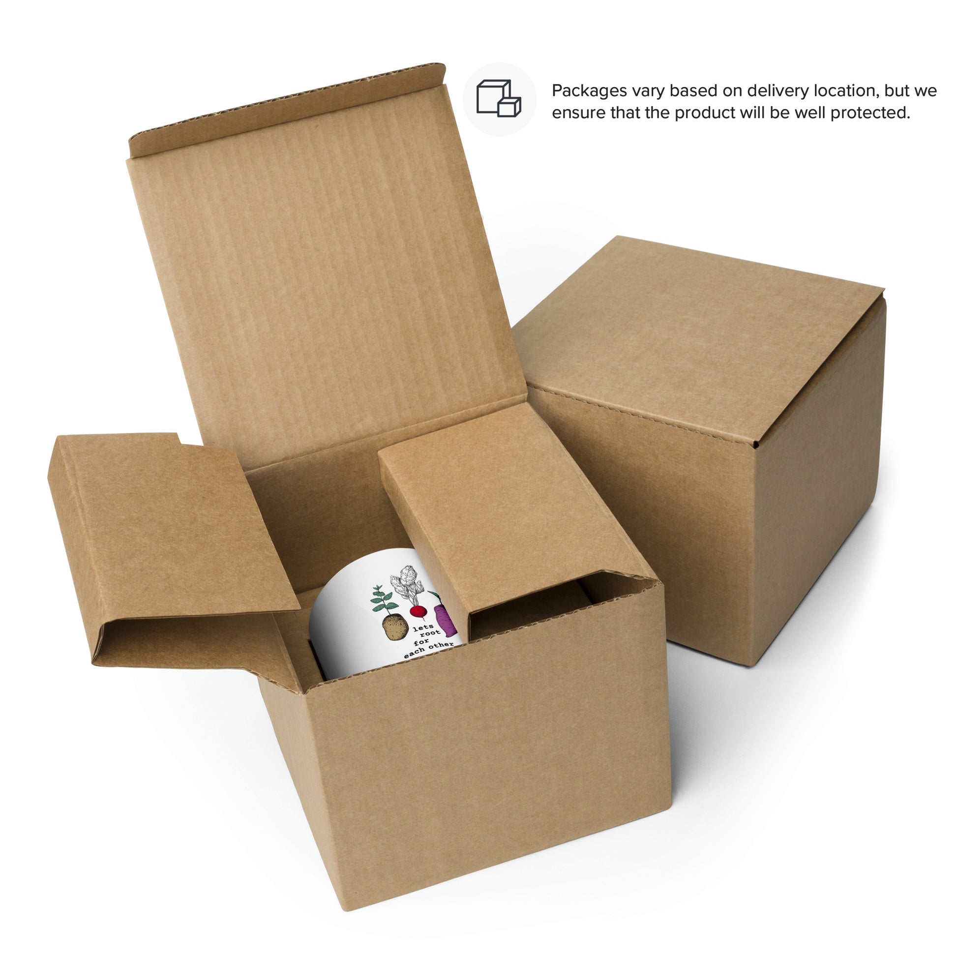 Brown cardboard box with a white product inside on a white background