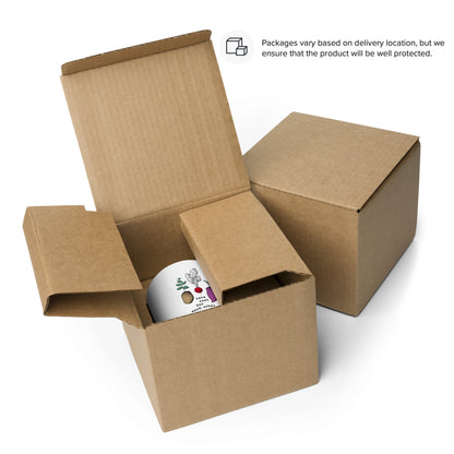 Brown cardboard box with a white product inside on a white background