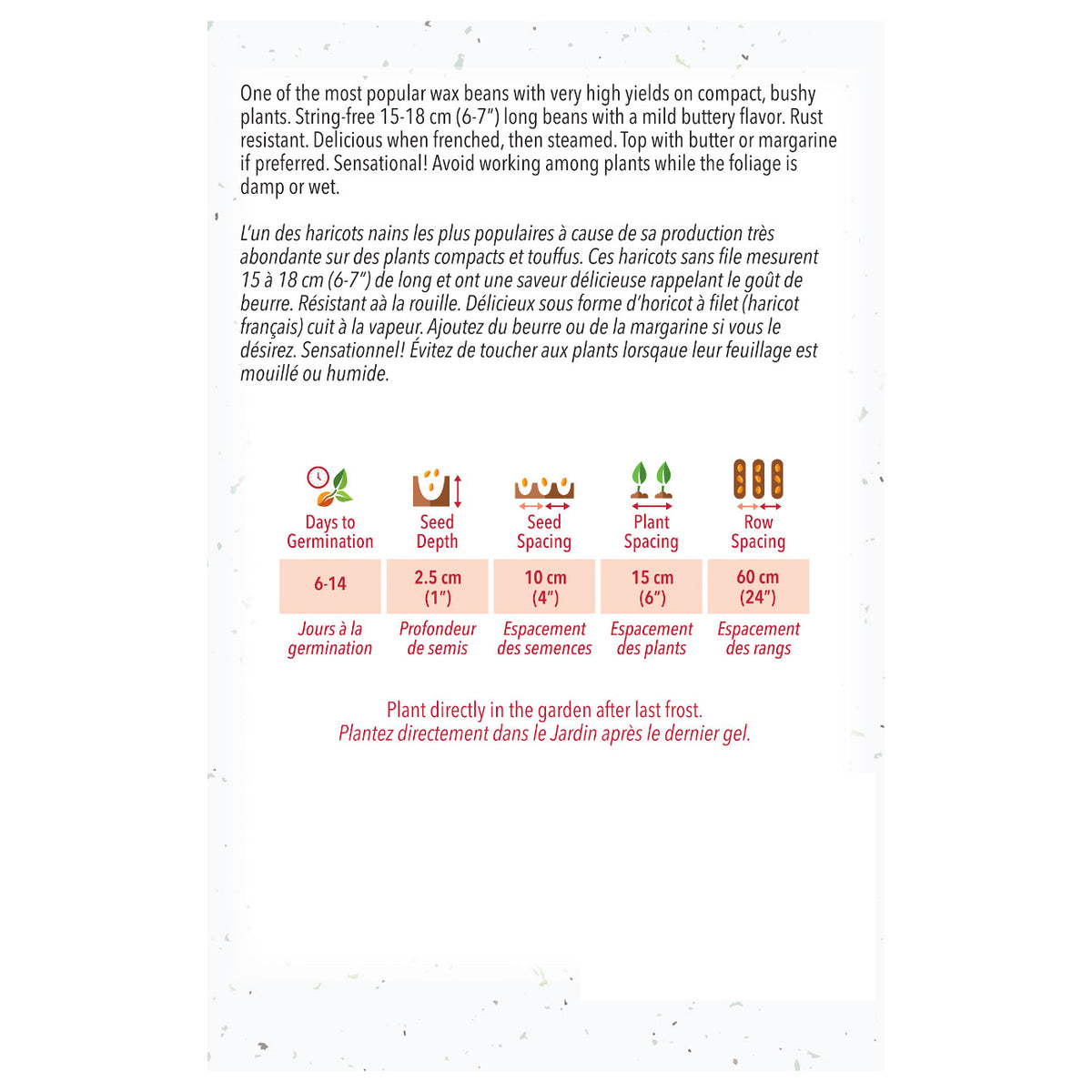 Seed packet with gardening instructions and plant information on a white background