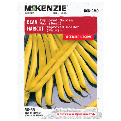 Mckenzie brand seed packet for Improved Golden Wax Beans on a white background