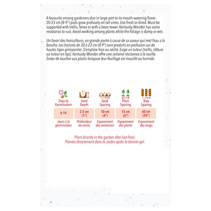 Seed packet with planting instructions and symbols on a white background