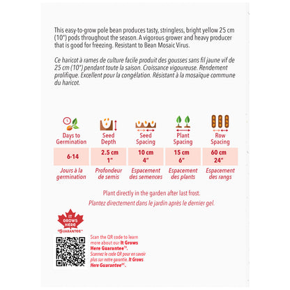 Seed packet with gardening instructions and product details on a white background