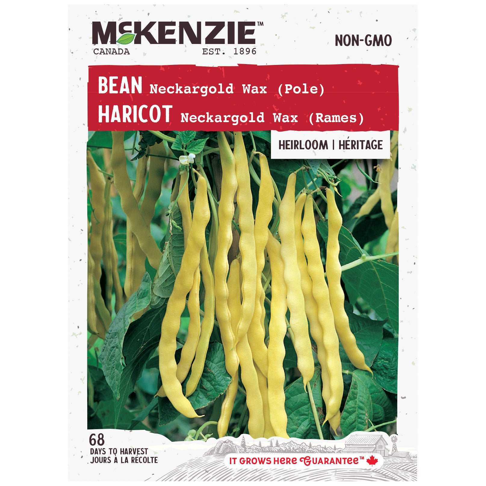 Mckenzie brand seed packet for Neckargold Wax beans with yellow beans and green leaves.