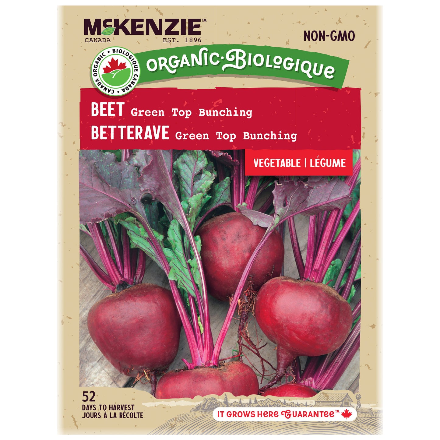 Beet seed packet with McKenzie branding and images of beets on a beige background
