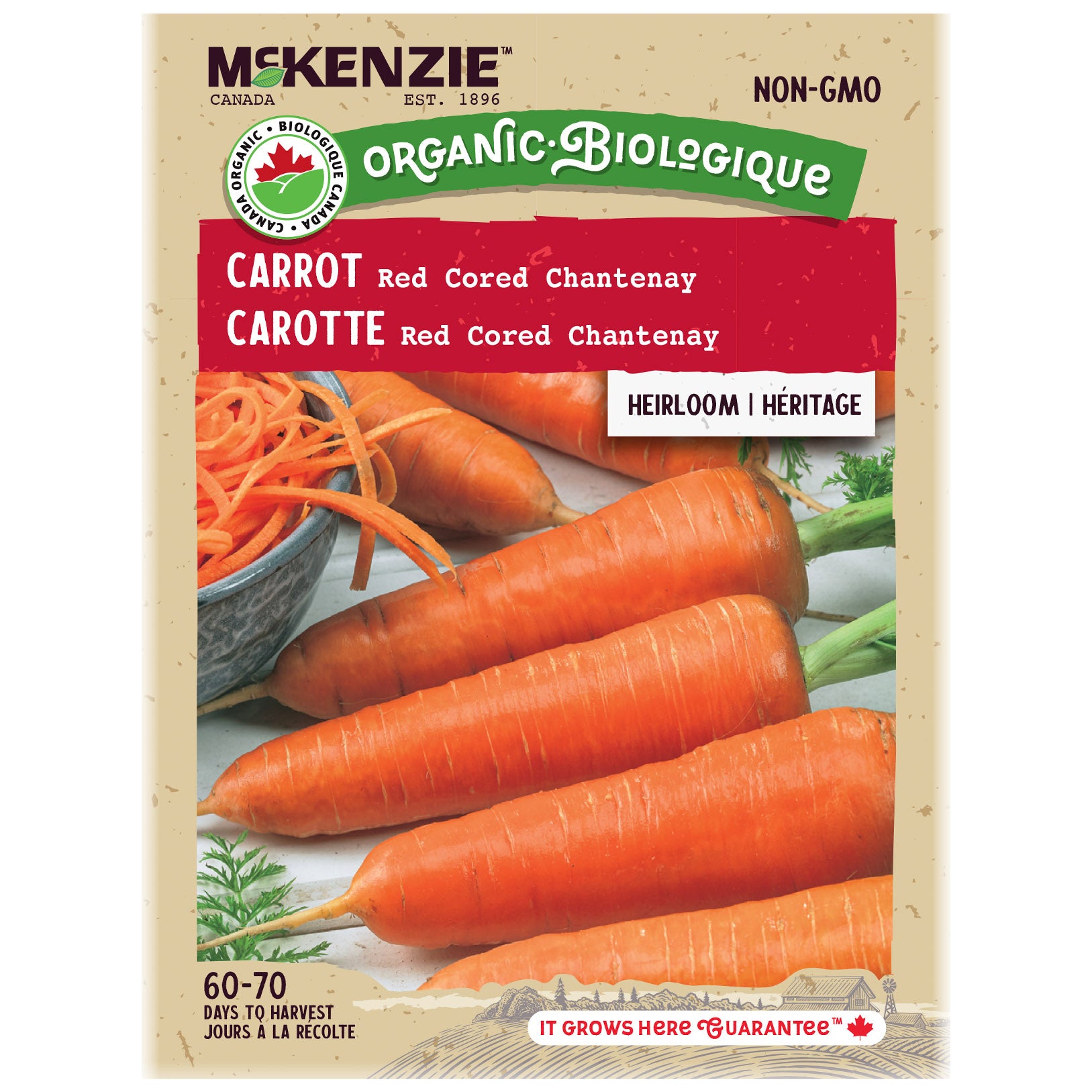 McKenzie Organic carrot seed packet with images of carrots and text.