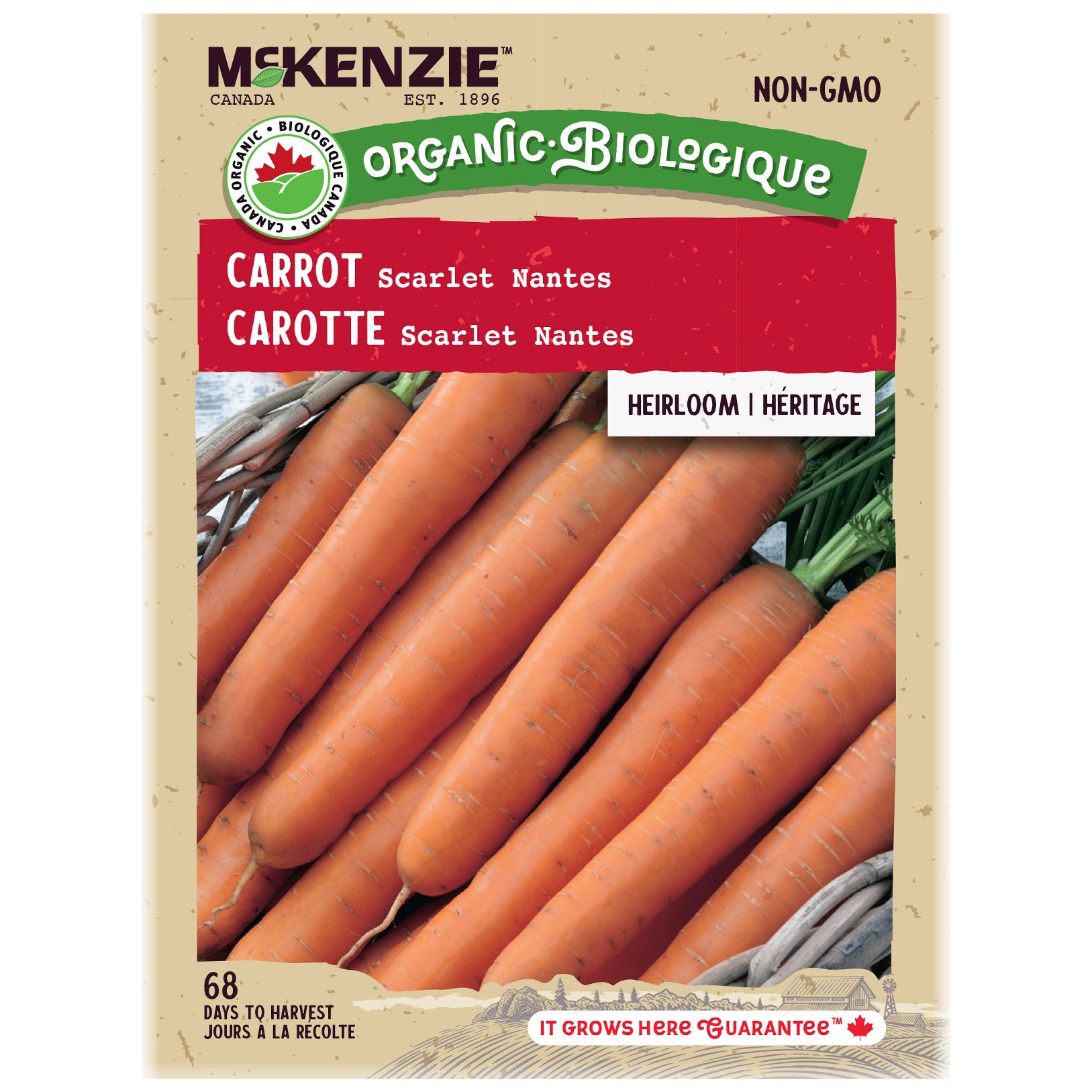 McKenzie Organic Carrot Scarlet Nantes seed packet on a white background