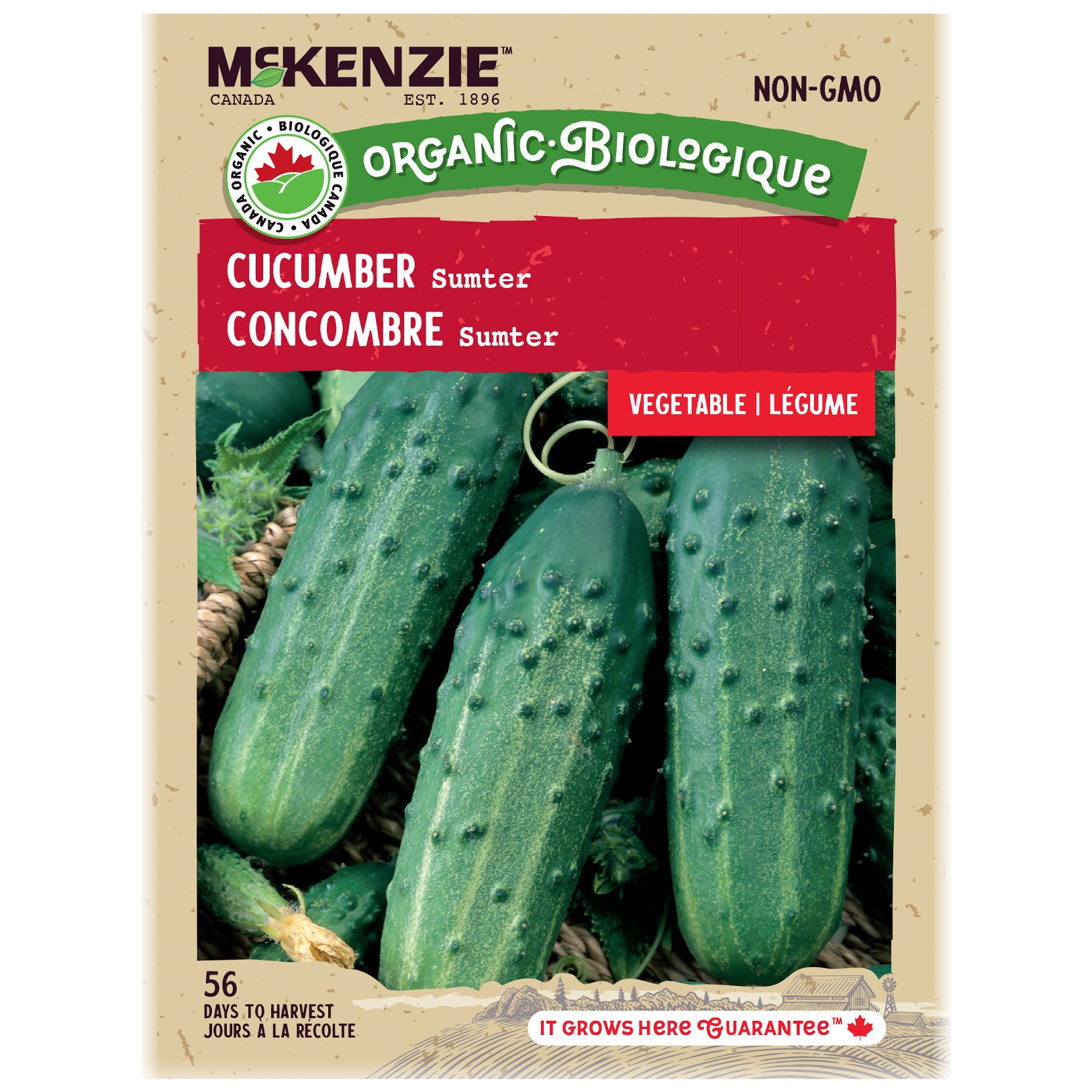 McKenzie Organic cucumber seed packet on a beige background