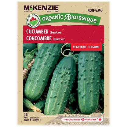 McKenzie Organic cucumber seed packet on a beige background