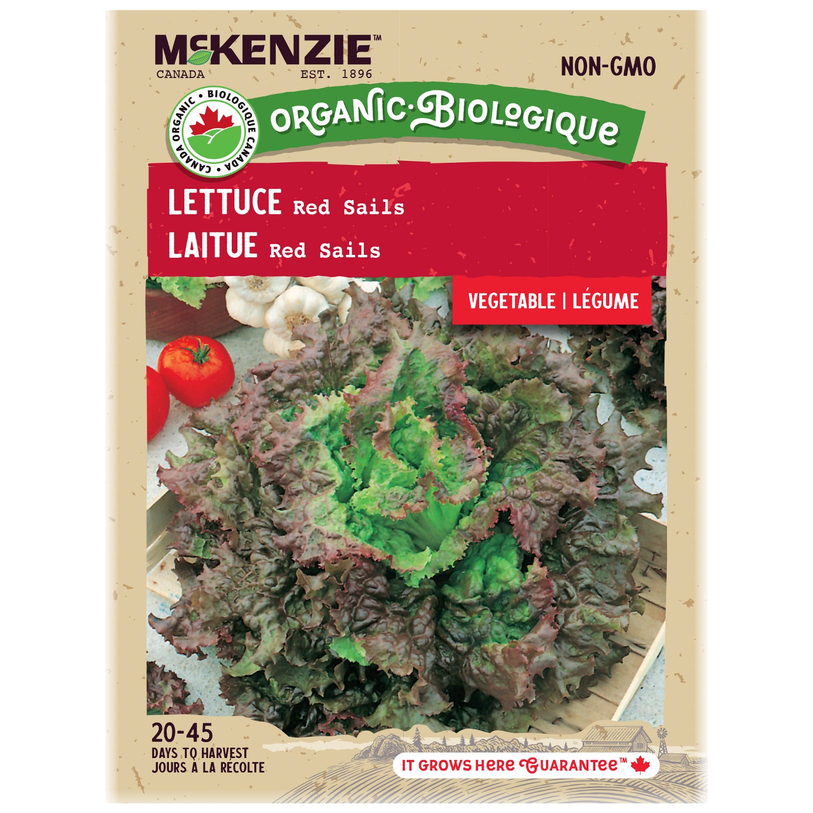 McKenzie Organic Red Sails lettuce seed packet on a white background