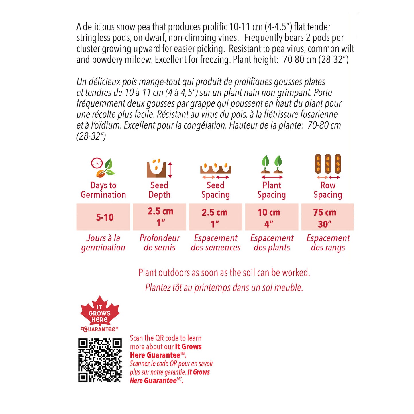 Seed packet with plant information and QR code for It Grows brand