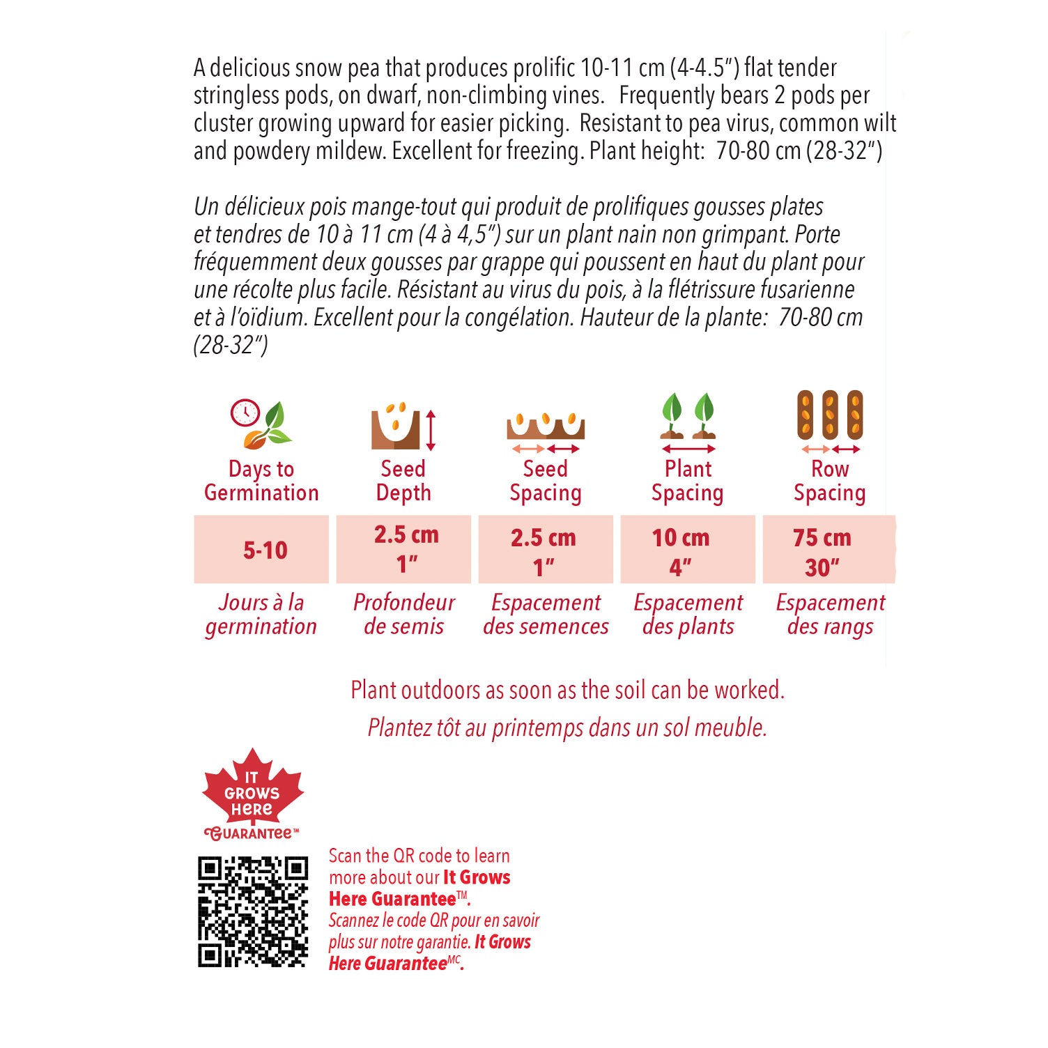Seed packet with plant information and QR code for It Grows brand