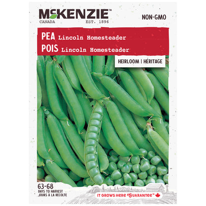 Mckenzie brand pea seed packet with green peas on a white background