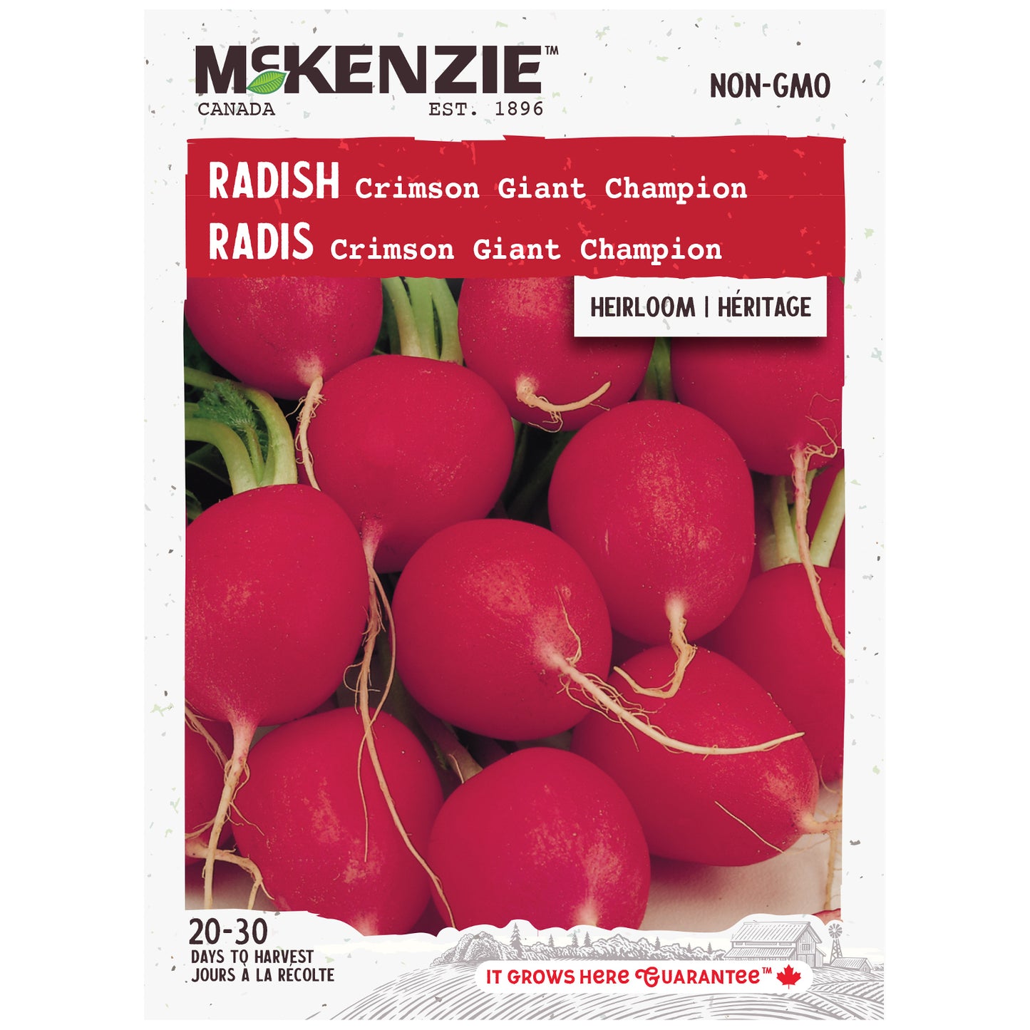 Mckenzie brand radish seed packet with red radishes on a white background