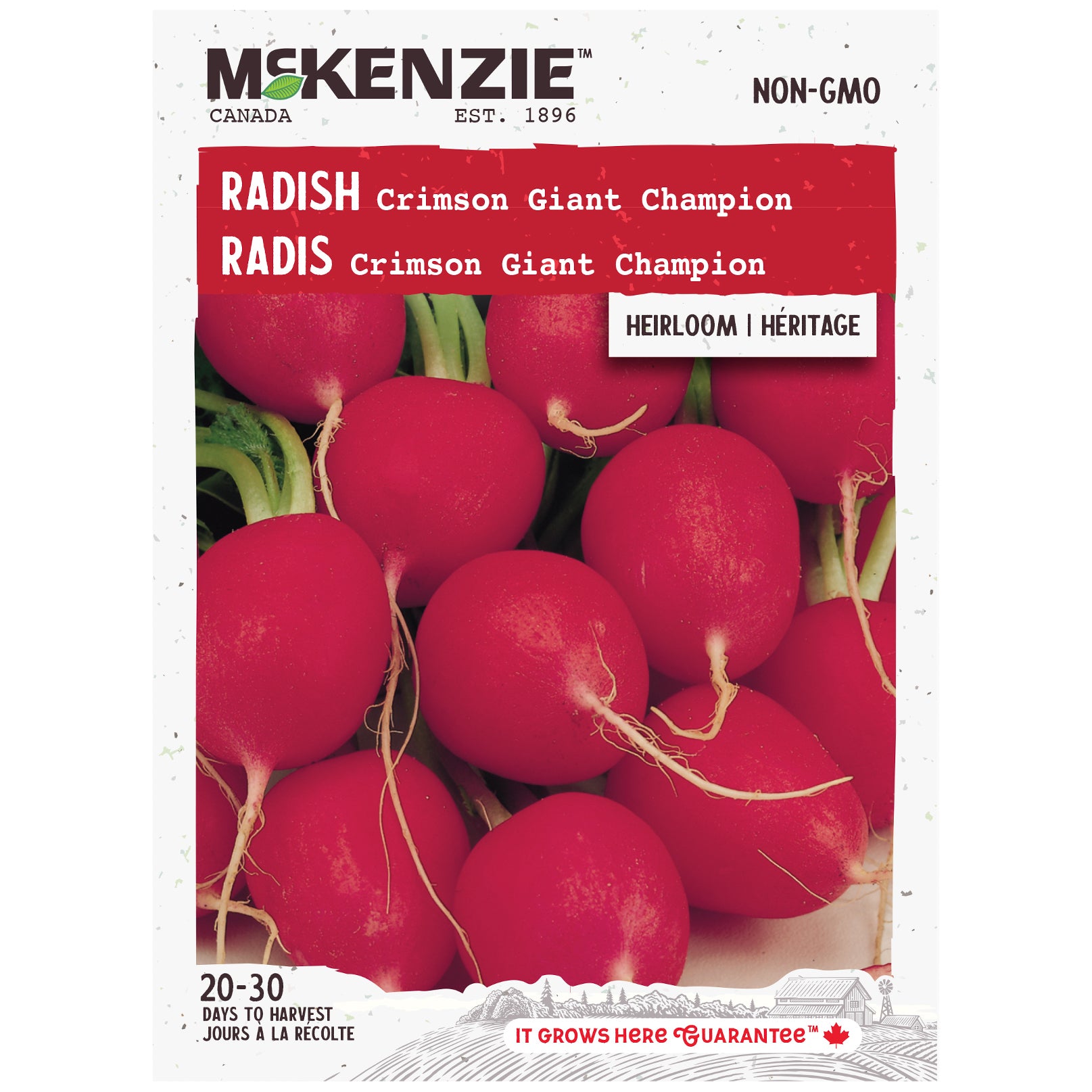 Mckenzie brand radish seed packet with red radishes on a white background