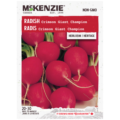 Mckenzie brand radish seed packet with red radishes on a white background
