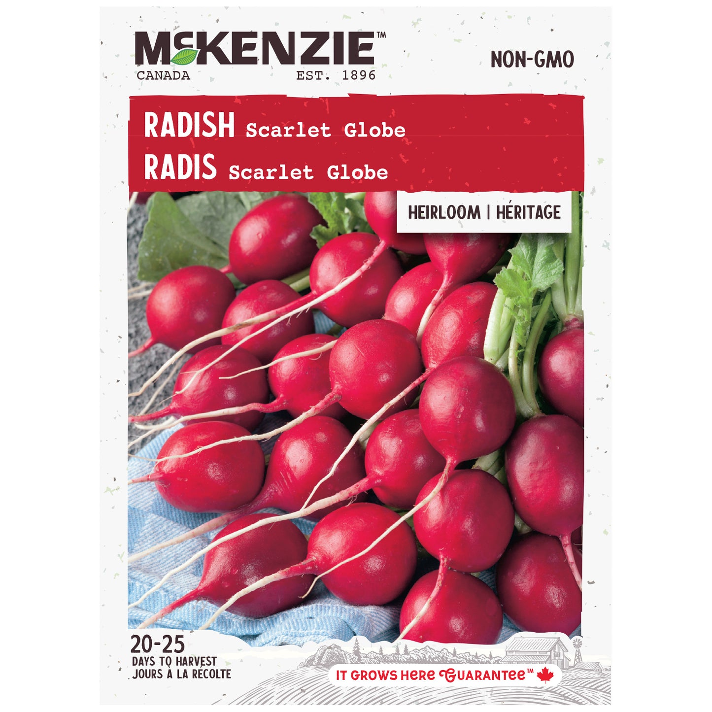 Mckenzie brand radish seed packet with red radishes on a white background