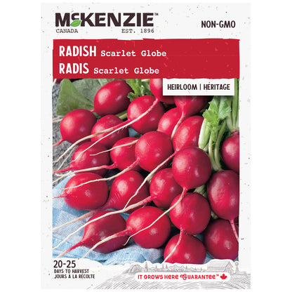 Mckenzie brand radish seed packet with red radishes on a white background