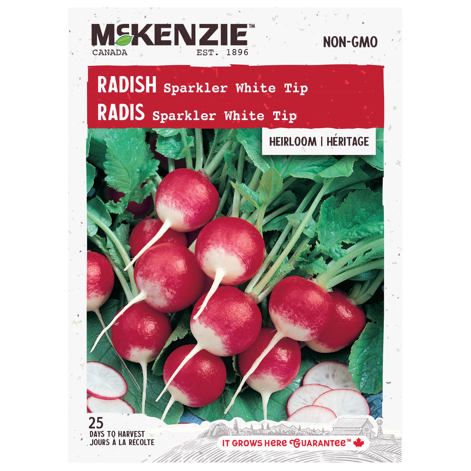 Mckenzie brand radish seed packet with red radishes on a white background