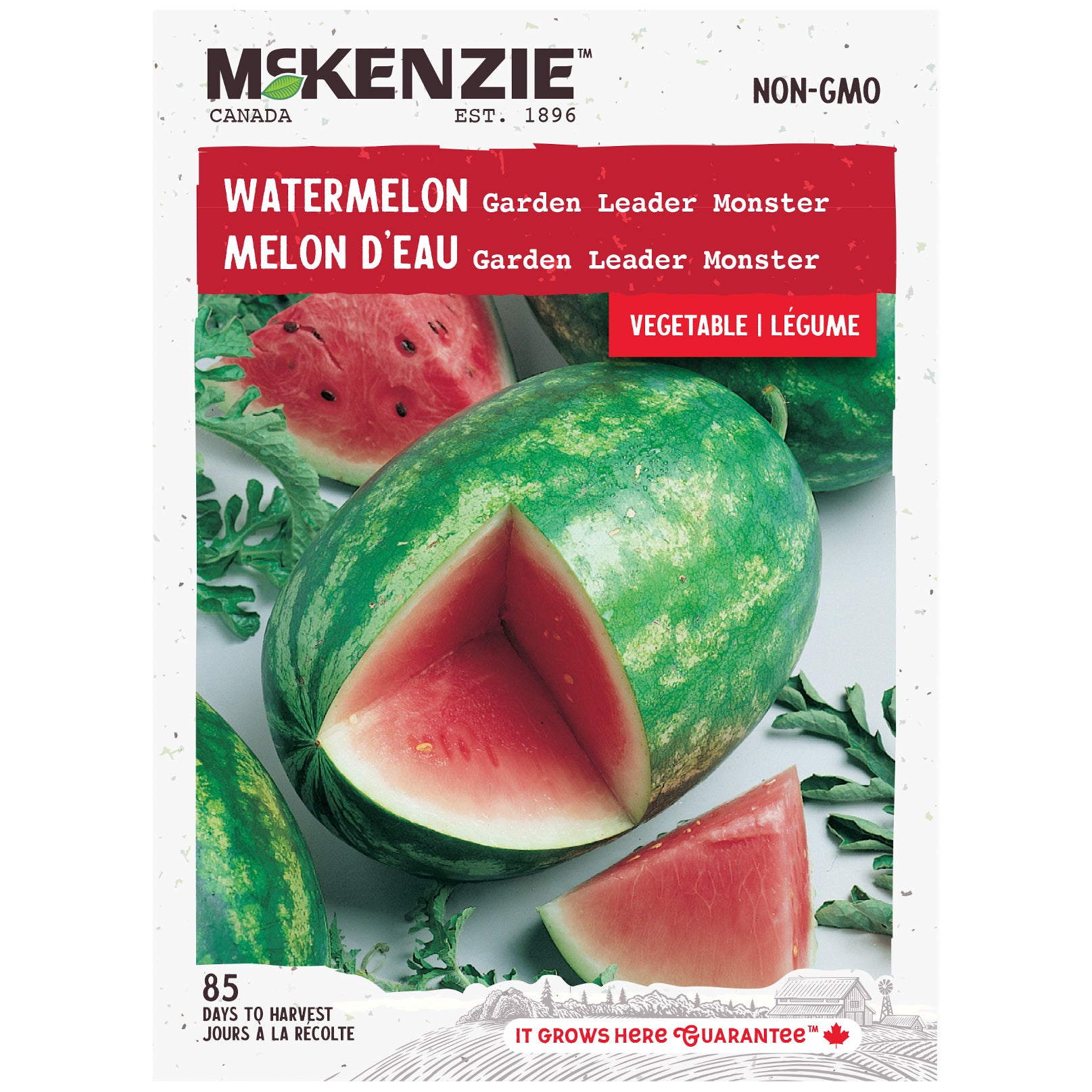 Mckenzie watermelon seed packet with images of watermelons and text.
