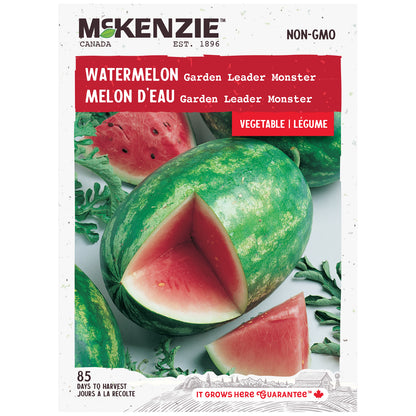Mckenzie watermelon seed packet with images of watermelons and text.