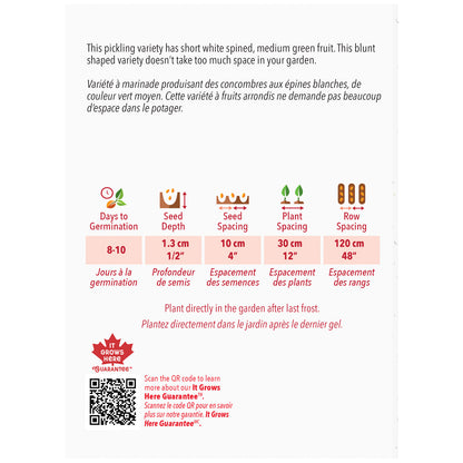 Seed packet with gardening instructions and Grows logo on a white background