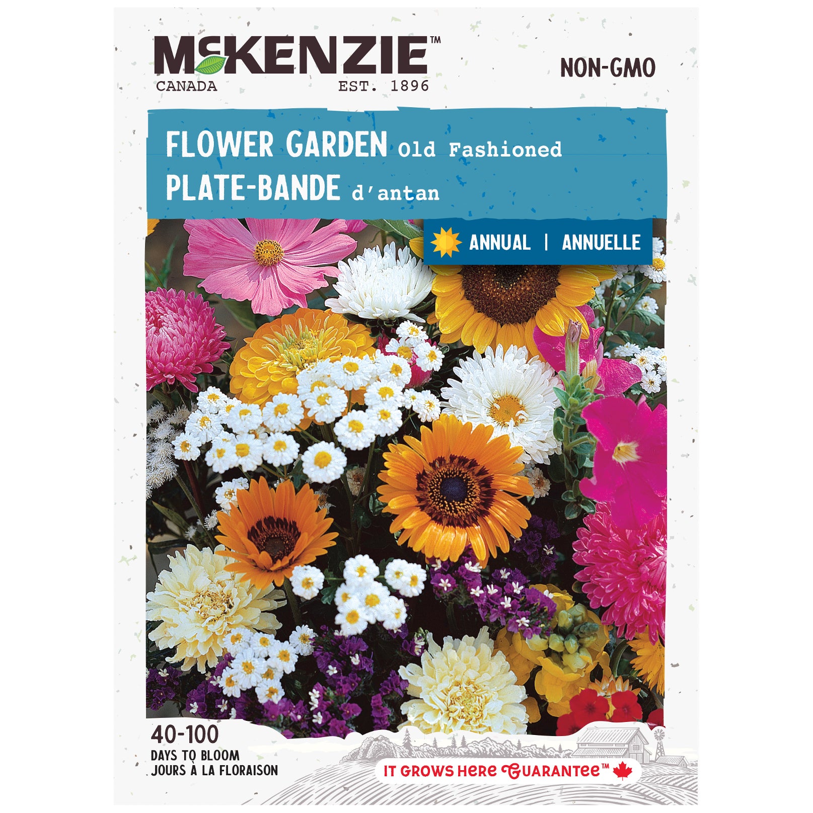 Flower garden seed packet with colorful flowers and McKenzie branding