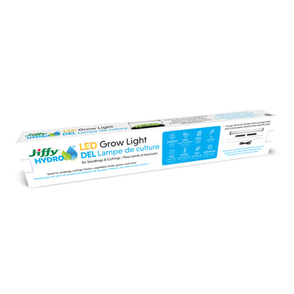 Jiffy Hydro LED Grow Light packaging on a white background
