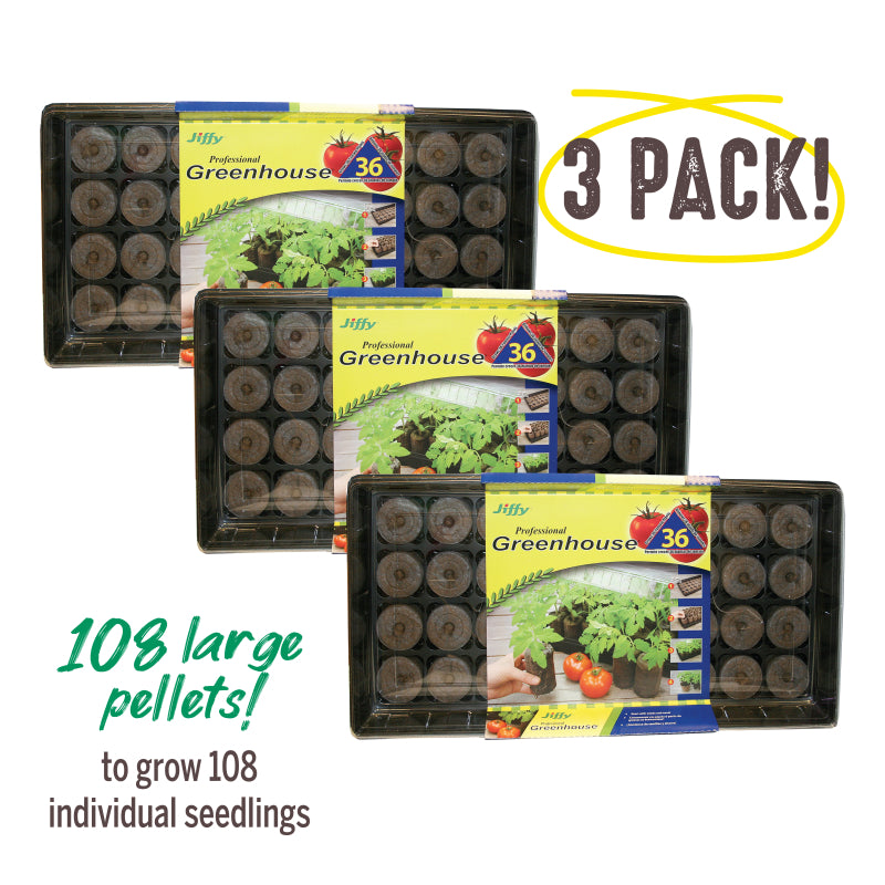 Jiffy 50mm Tomato & Vegetable Seed Starting Greenhouse with 36 Peat Pellets - Pack of 3 Greenhouses