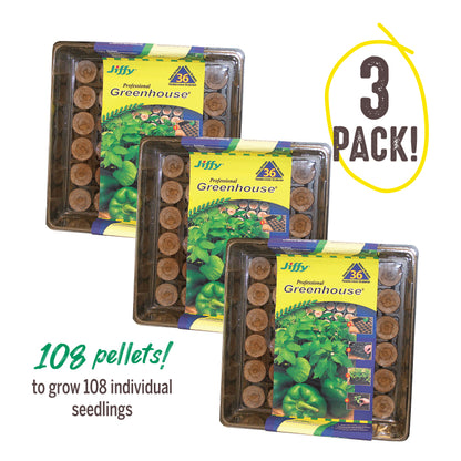 Jiffy 36mm Professional Seed Starting Greenhouse with 36 Peat Pellets - Pack Of 3 Greenhouses