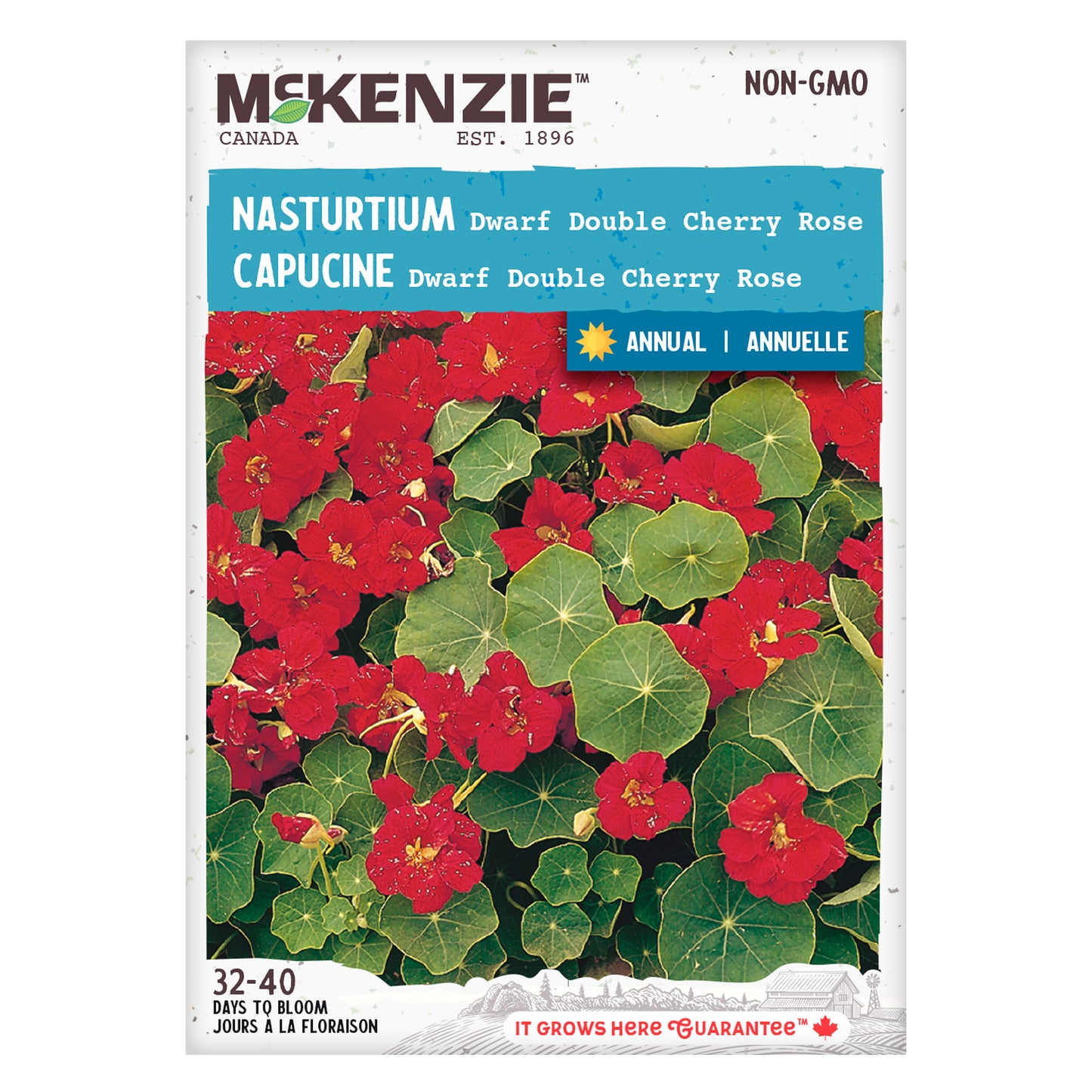 Front of McKenzie Seeds Nasturtium seed packet showing brand logo