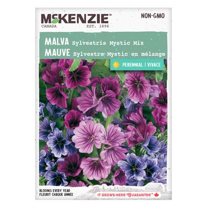 Front of McKenzie Seeds Malva seed packet showing brand logo