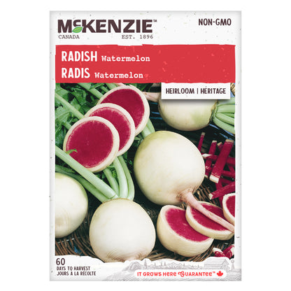 Mckenzie brand radish seed packet with red radishes on a white background